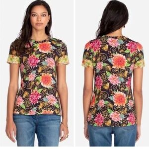 Johnny Was Multicolor Floral Short Sleeve Tee